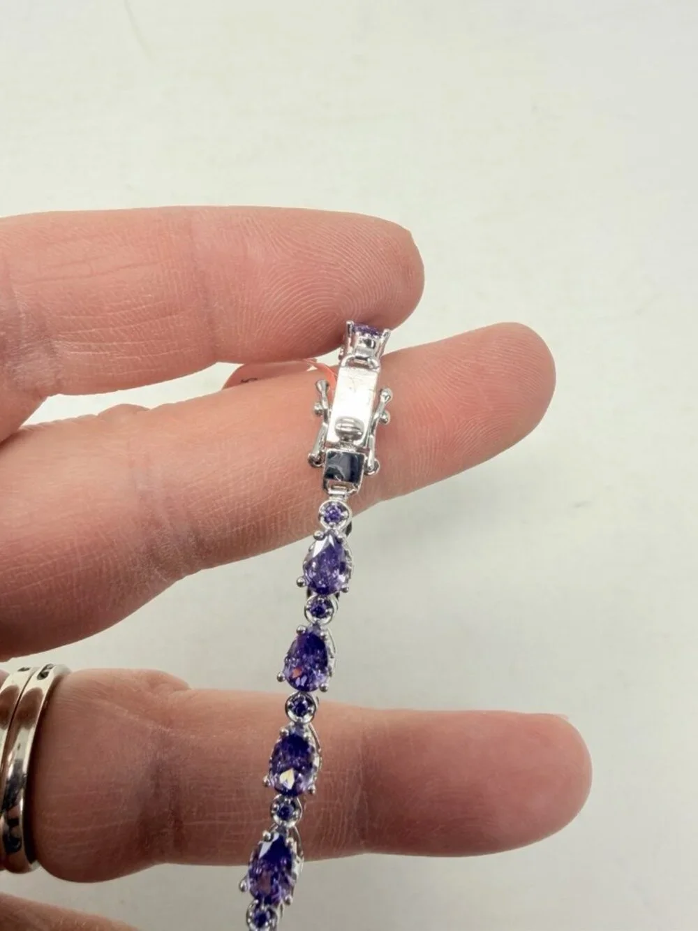 Shop LC Simulated Amethyst Silvertone Tennis Bracelet 8.00 In TGW 8.82 cts. 5590